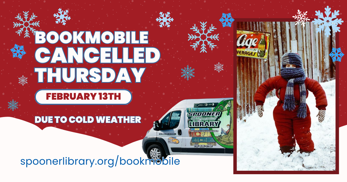 Bookmobile cancelled Tuesday, February 3rd